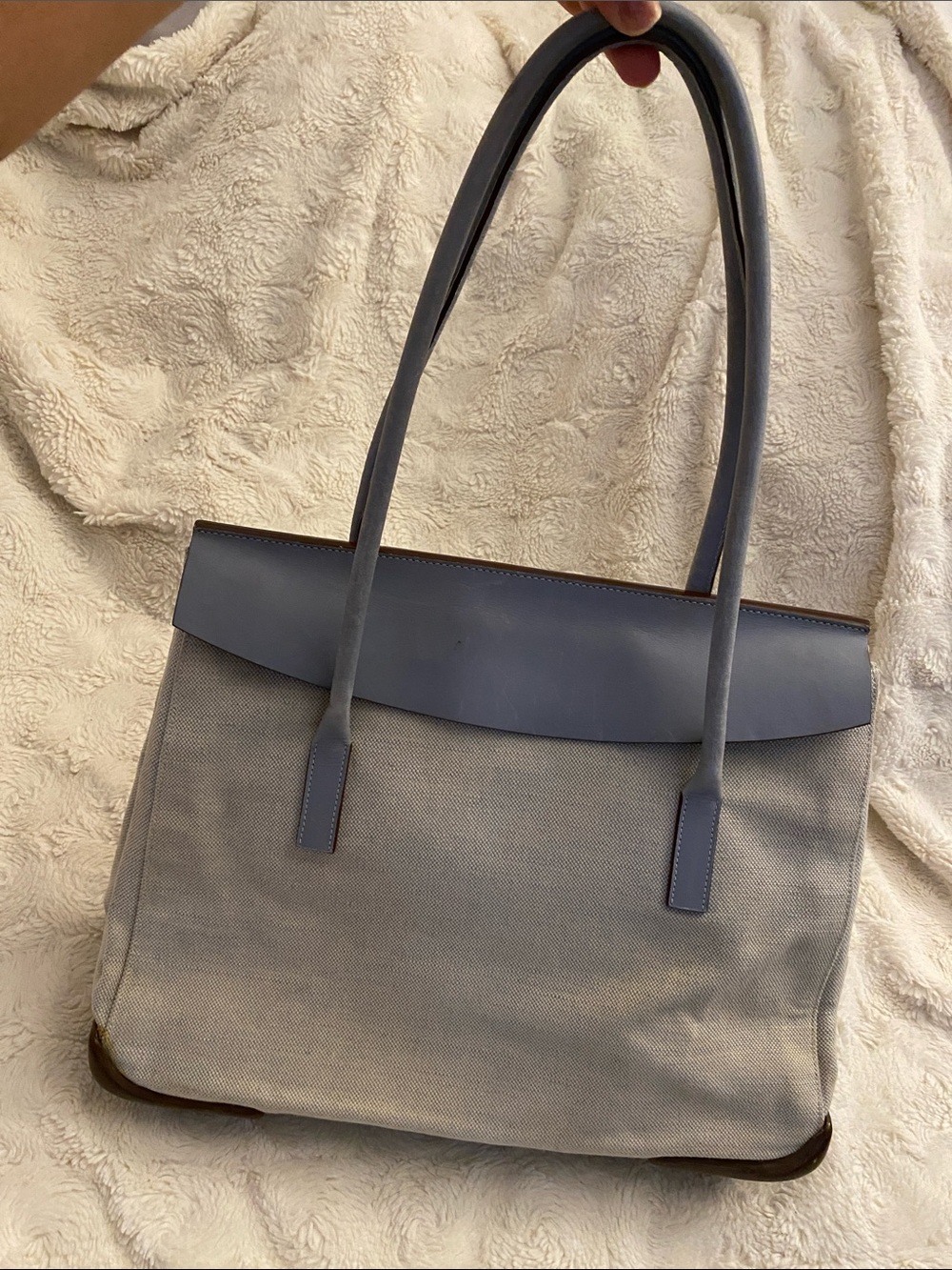 Prada vintage Canvas Tote in Light Gray with Blue Trim